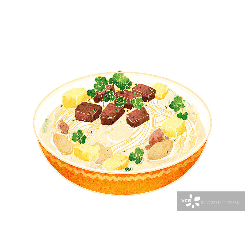 中国特色美食南京鸭血豆腐果粉丝汤插画图片素材