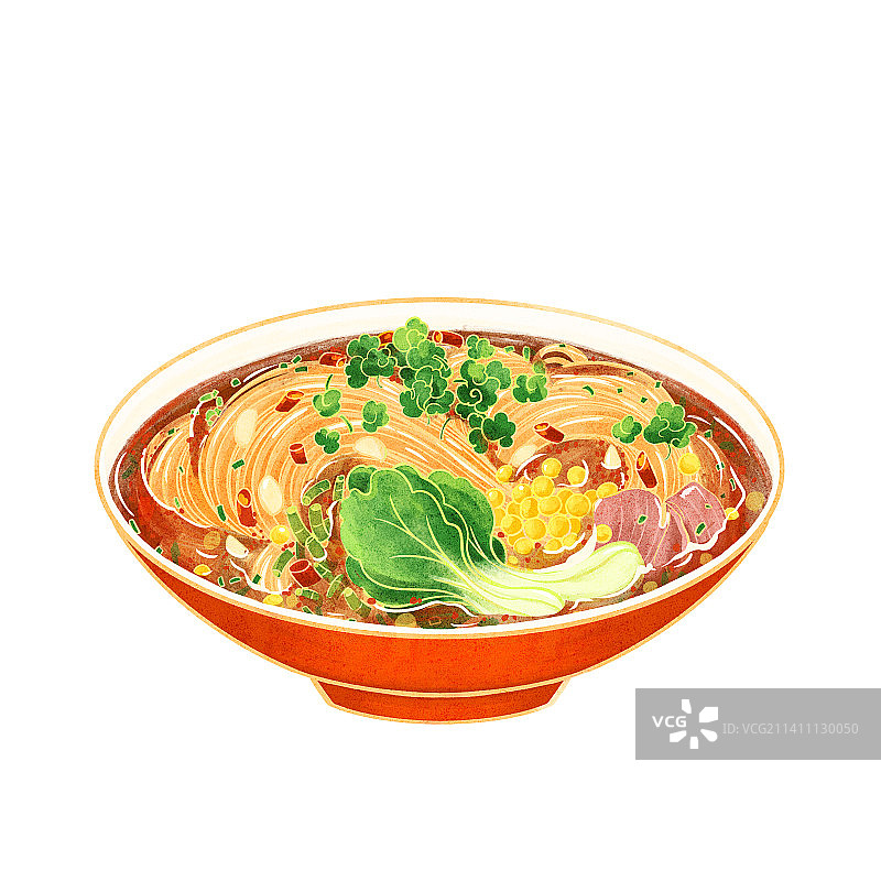 中国特色小吃肉片蔬菜酸辣粉酸辣米线插画图片素材