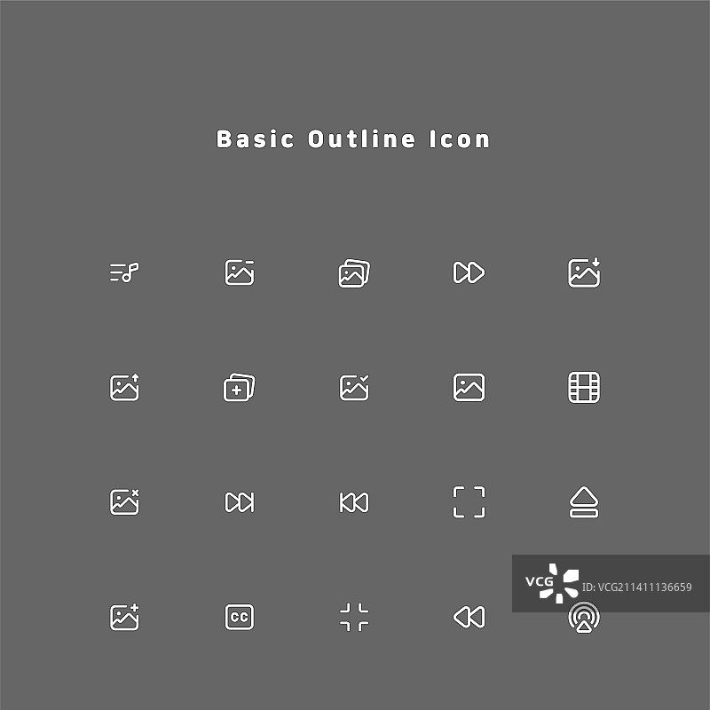 用于UI UX网页和移动界面的简约基本线条图标集图片素材