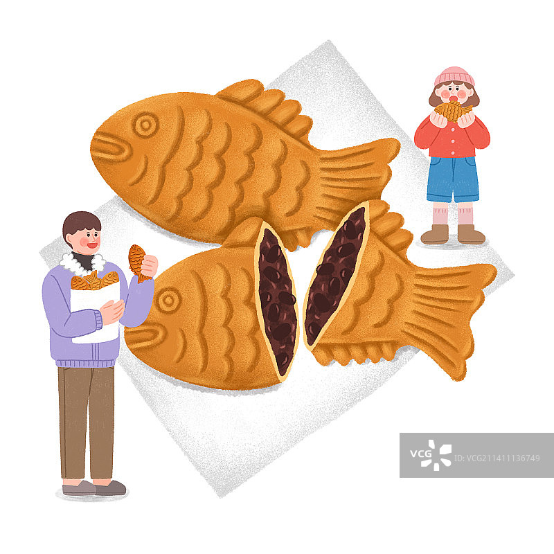 韩式冬季街头小吃插画：鲫鱼饼图片素材