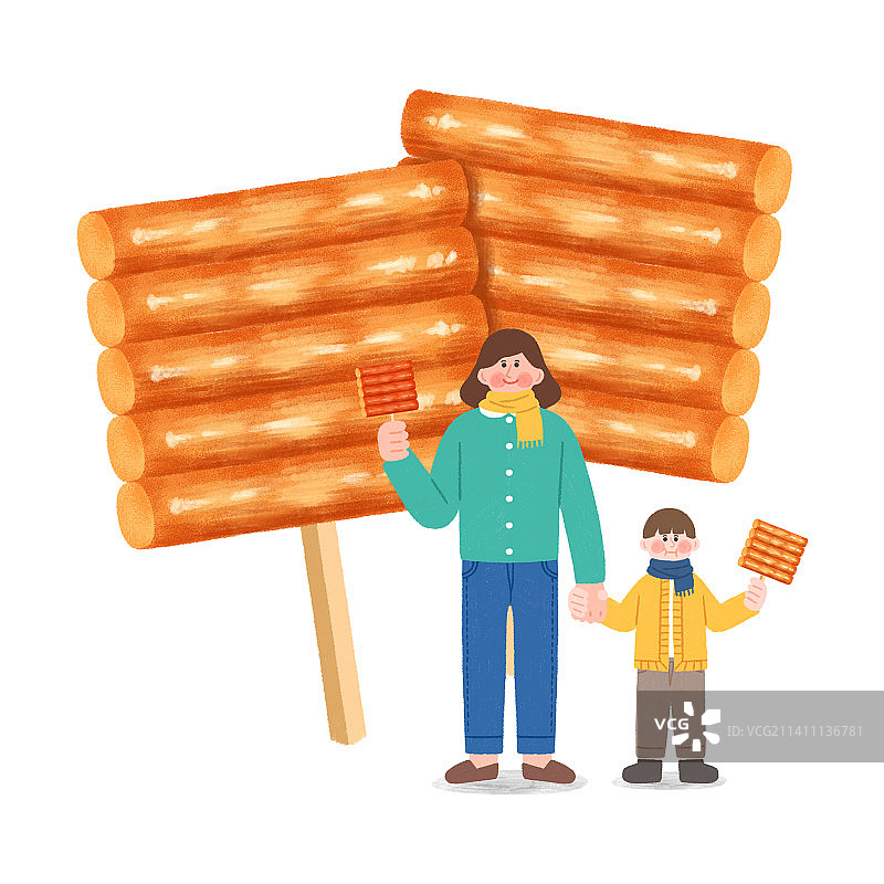 韩国冬季街头小吃插画：年糕串图片素材