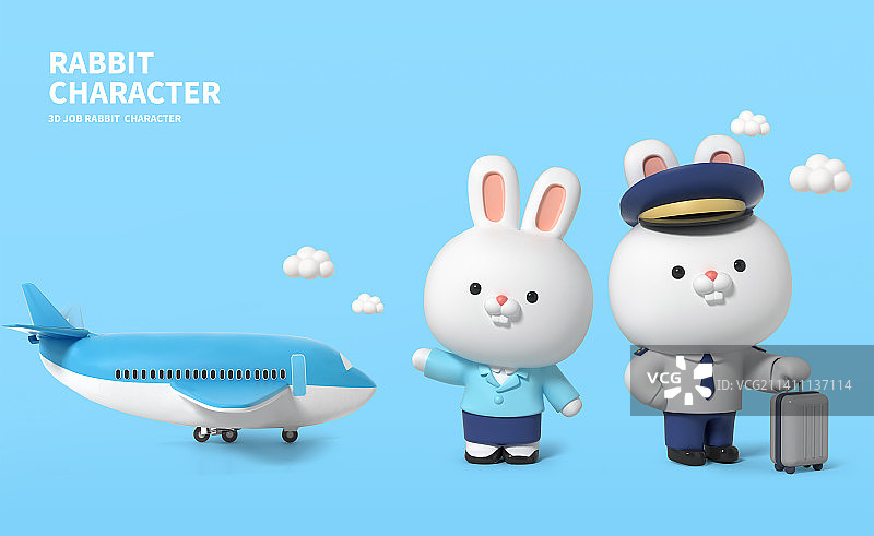 可爱的3D渲染兔子角色空中旅行图片素材