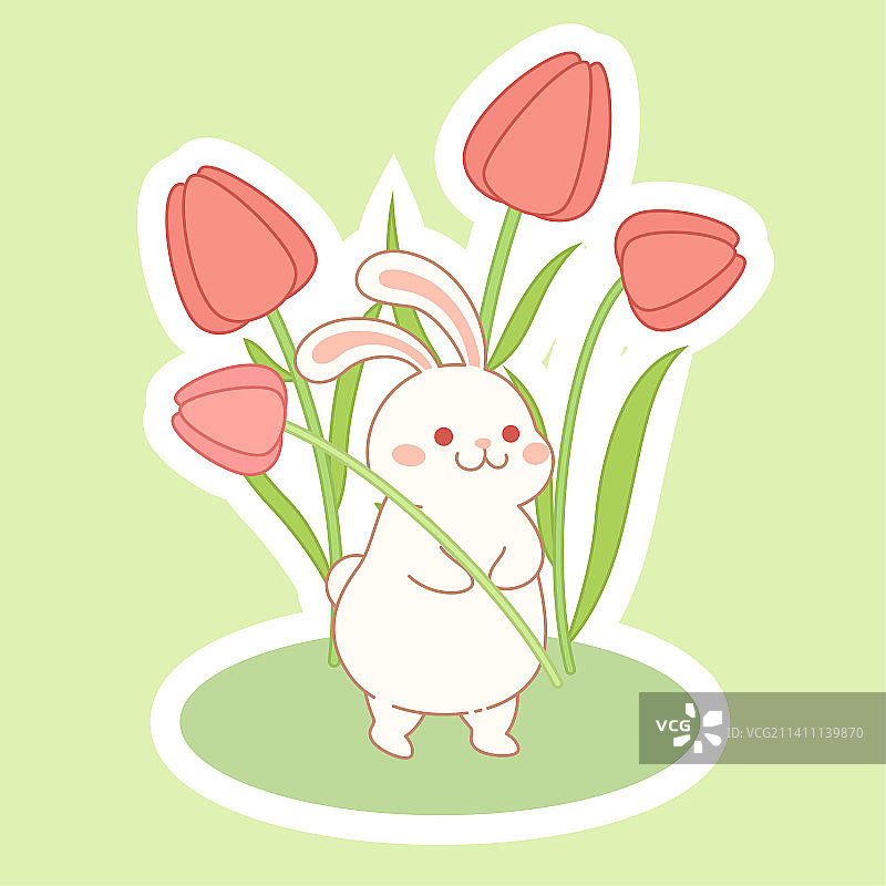 卡通兔子郁金香插画图片素材
