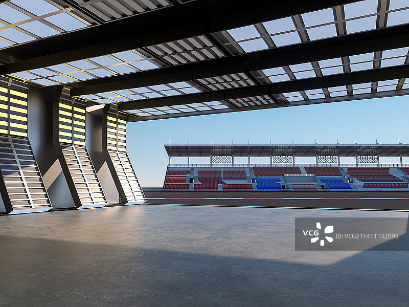 三维渲染赛车场和未来感金属仓库图片素材