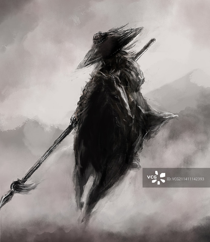 中国传统水墨武侠风将军百战沙场插画图片素材