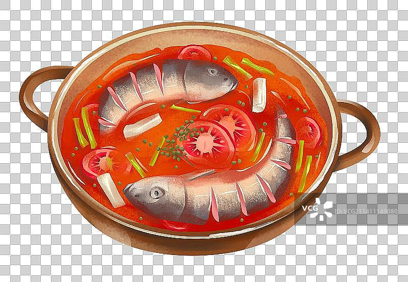酸汤鱼火锅插画元素图片素材