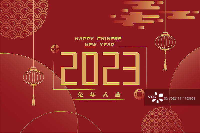 2023年中国新年元素贴图简约几何装饰海报图片素材