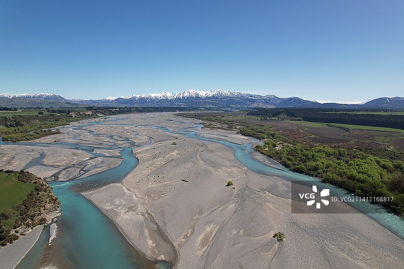 坎特伯雷的河流景观航拍，新西兰图片素材