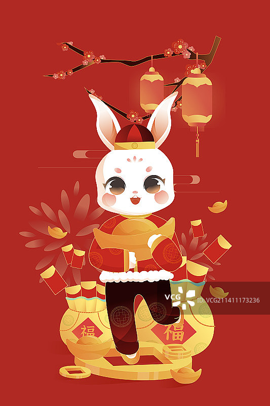 新春插画-兔年-矢量图图片素材