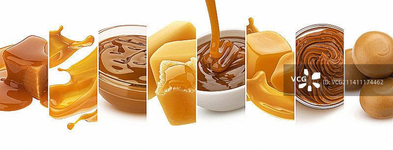 太妃糖和焦糖酱拼贴图片素材