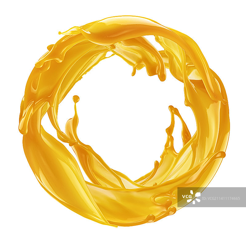 橙汁螺旋飞溅，白色背景图片素材