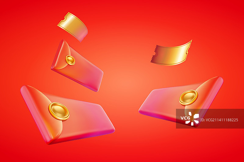 三维红包与票券素材组合图片素材