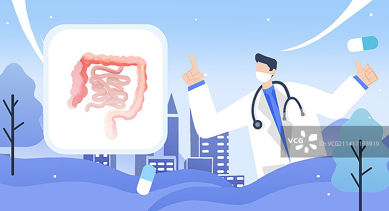 卡通手绘肠癌肠炎疾病插画图片素材
