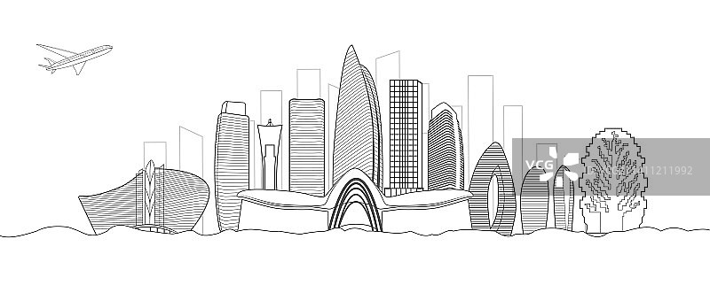 中国海南省三亚市城市天际线矢量插画图片素材