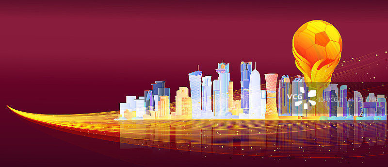 卡塔尔的多哈城市在举行世界杯足球体育比赛图片素材