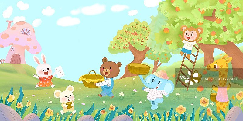 动物摘果子图片素材