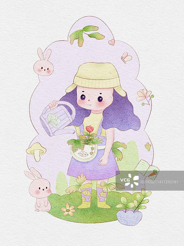 浇花女孩图片素材
