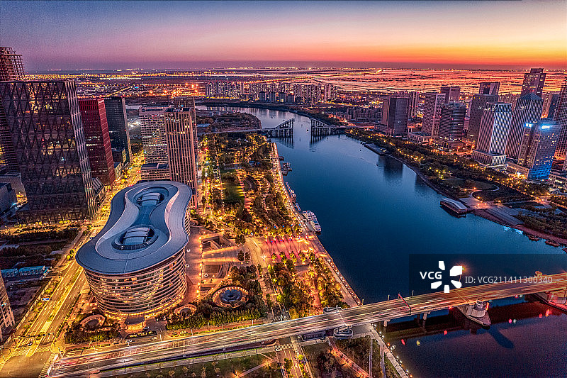 天津于家堡晚霞航拍图片素材