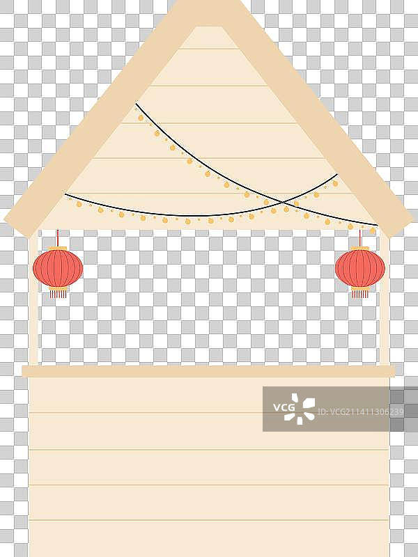 装饰着灯笼的木屋手绘插画图片素材