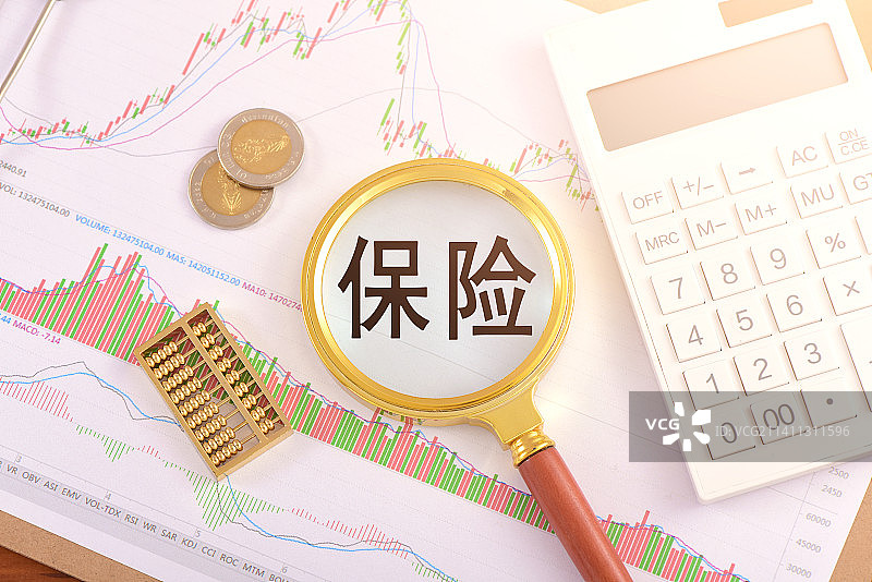 图表上的放大镜印着文字保险图片素材
