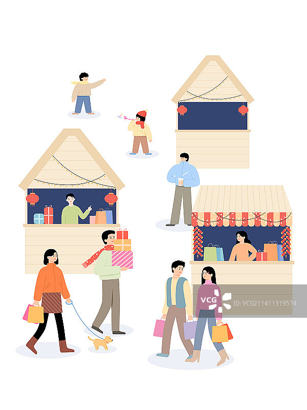 新年购买年货手绘插画图片素材