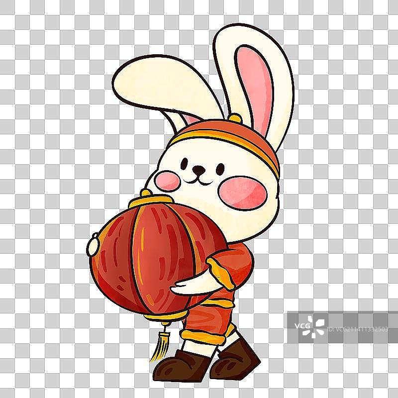 过年春节庆祝兔年兔子拿着灯笼图片素材