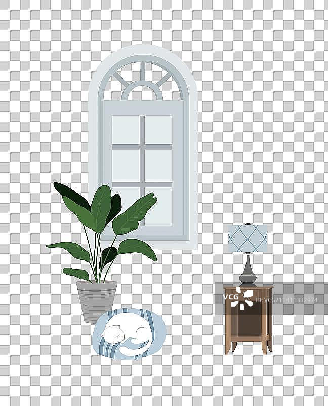 室内窗户植物小桌子小场景图片素材