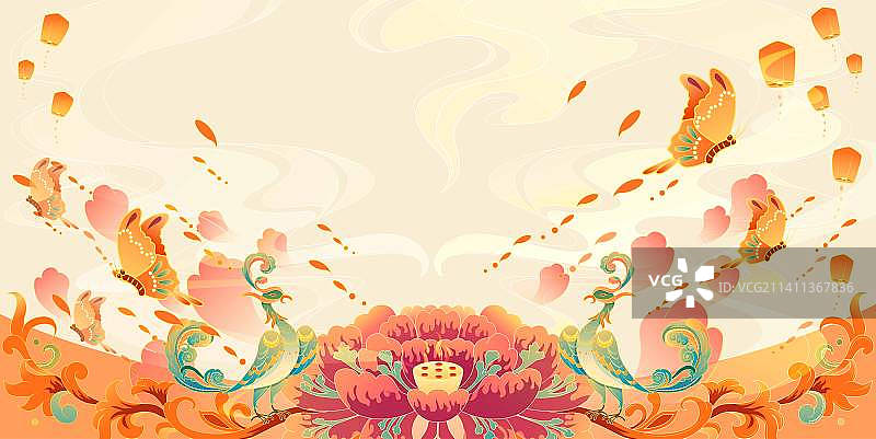 牡丹盛开欢腾雀跃的背景图片素材