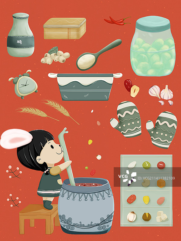 腊月初八煮腊八粥的小兔子女孩图片素材