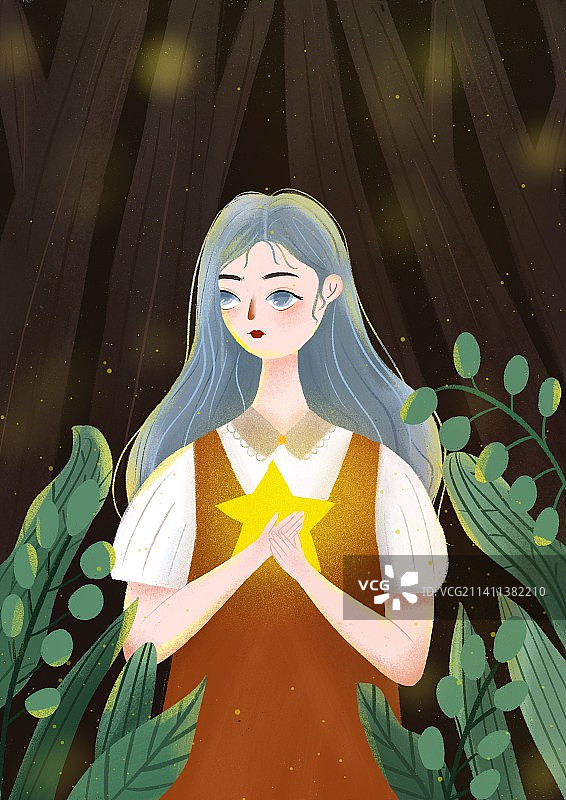 夜空中的森林女孩图片素材