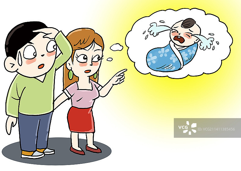 家中婴儿无人照料小夫妻担心图片素材