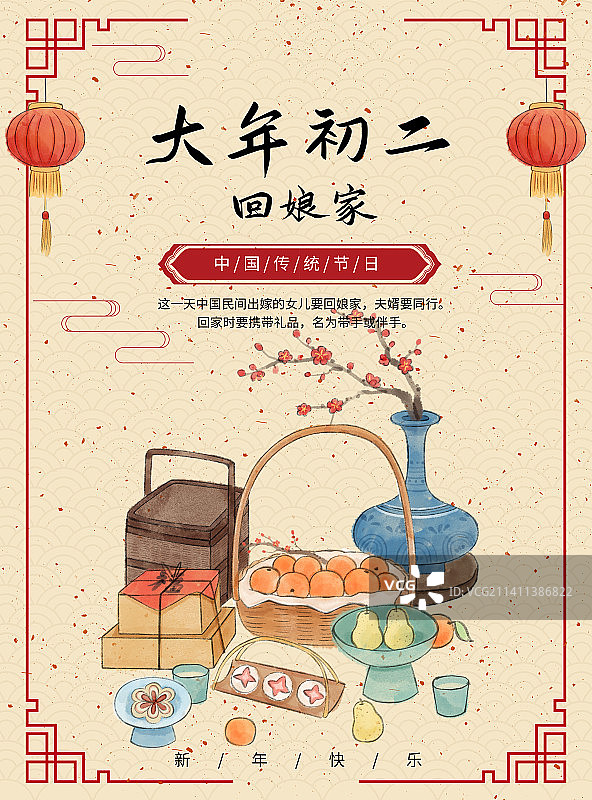 年俗大年初二回娘家海报图片素材