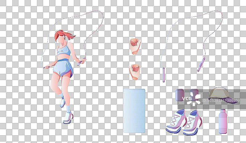 女孩跳绳做运动的元素图片素材