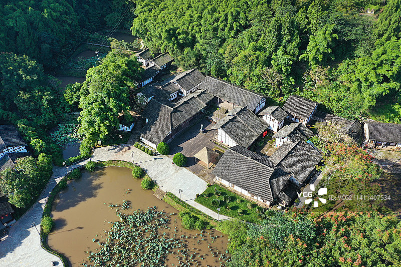 四川省南充市西充莲池张澜故居航拍图片素材