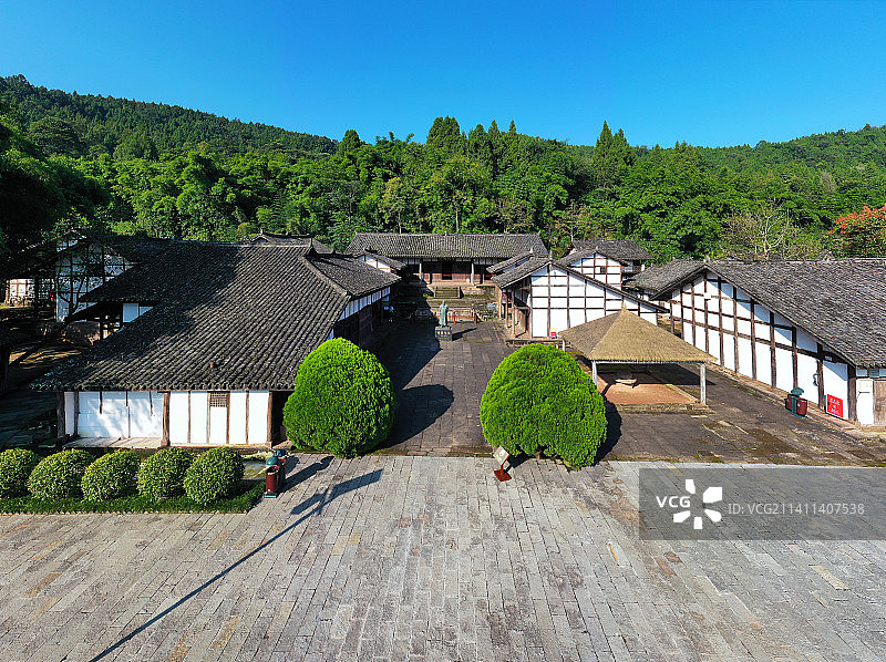 四川省南充市西充莲池张澜故居航拍图片素材