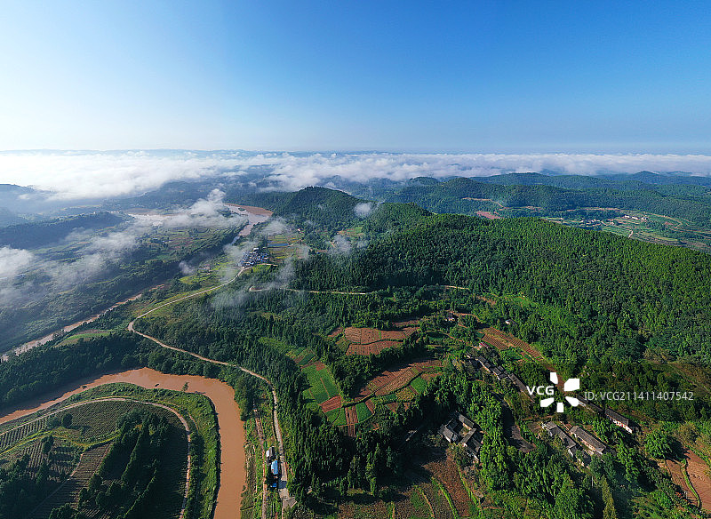 四川省南充市西充莲池张澜故居航拍图片素材