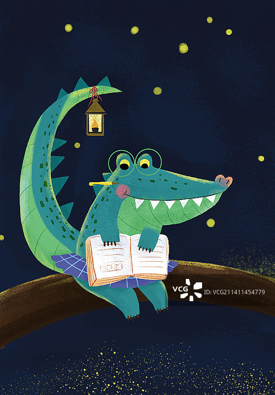 阅读的小鳄鱼图片素材