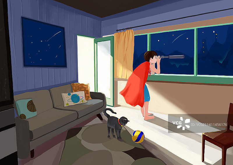 望远镜男孩图片素材