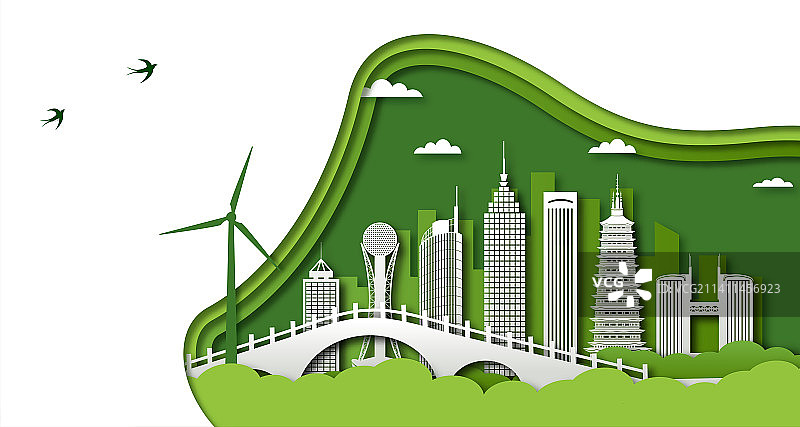 中国江苏常州市城市天际线插画绿色版图片素材