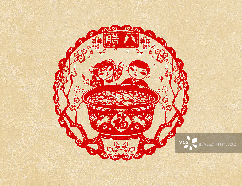 中国风剪纸风兔年年俗腊八节窗花图片素材