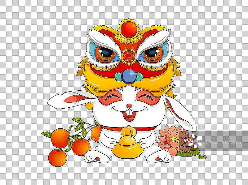国潮新年舞狮兔子插画图片素材