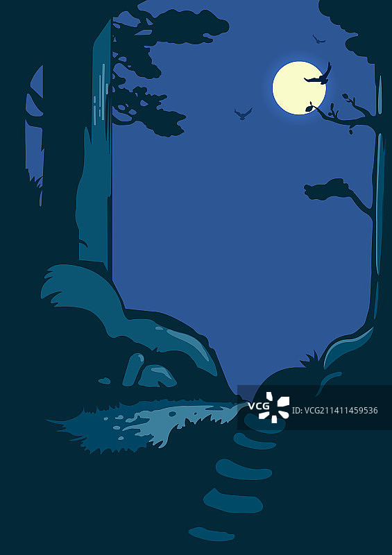 神秘森林暗夜插画图片素材