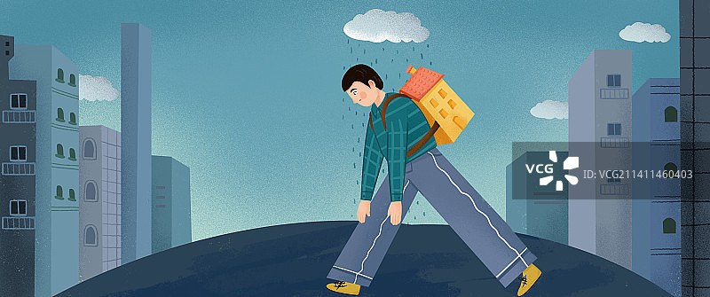 高房价压力年轻人扁平风噪点插画图片素材