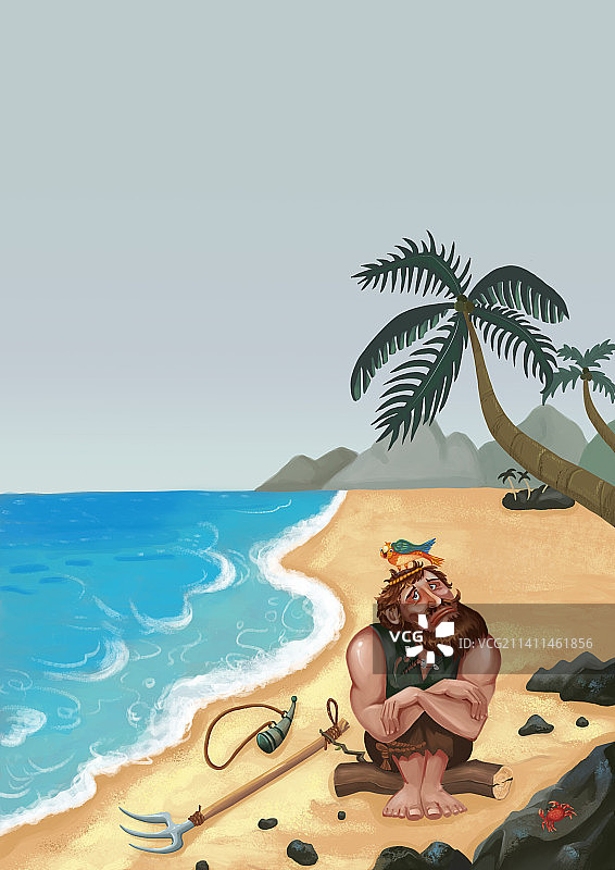 孤独漂流荒岛求生写实风插画图片素材