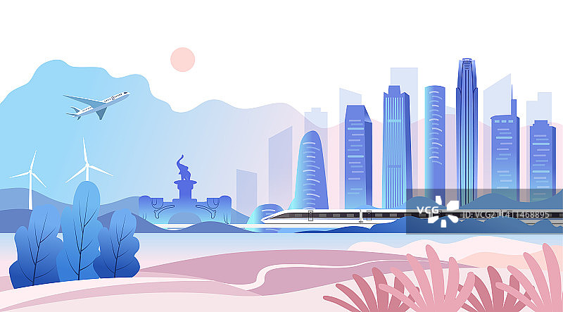 中国广西南宁市城市天际线旅游矢量插画图片素材