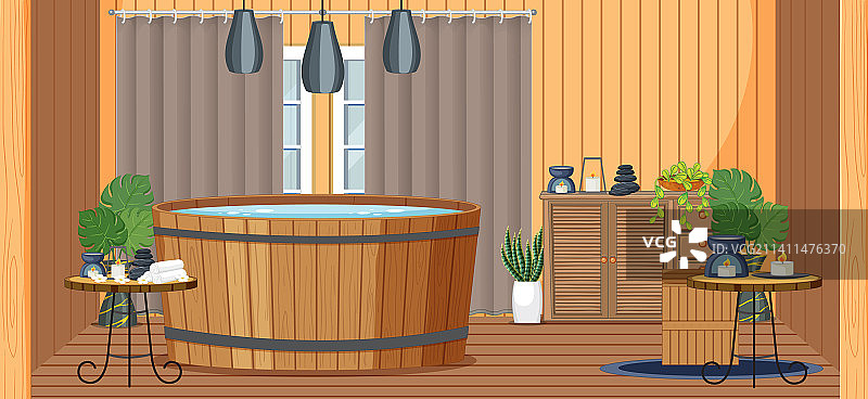 水疗室场景中的热水浴缸图片素材