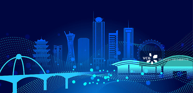 山东省潍坊市城市天际线夜景矢量插画图片素材