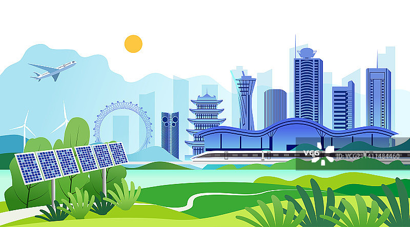 山东省潍坊市城市天际线旅游矢量插画图片素材
