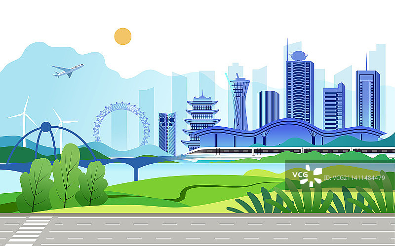 山东省潍坊市城市天际线旅游矢量插画图片素材