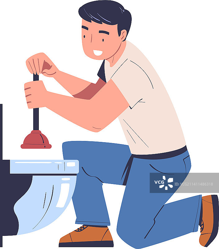 水管工用柱塞清理管道或排水沟图片素材